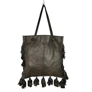 Artisan Leather Fringe Tote Bag Boho Western Tassel Shoulder Bag Brown